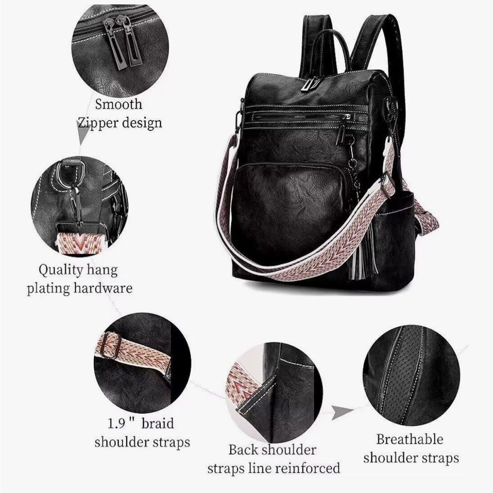 Elegant Black Leather Backpack 025 - Picture 5 of 6